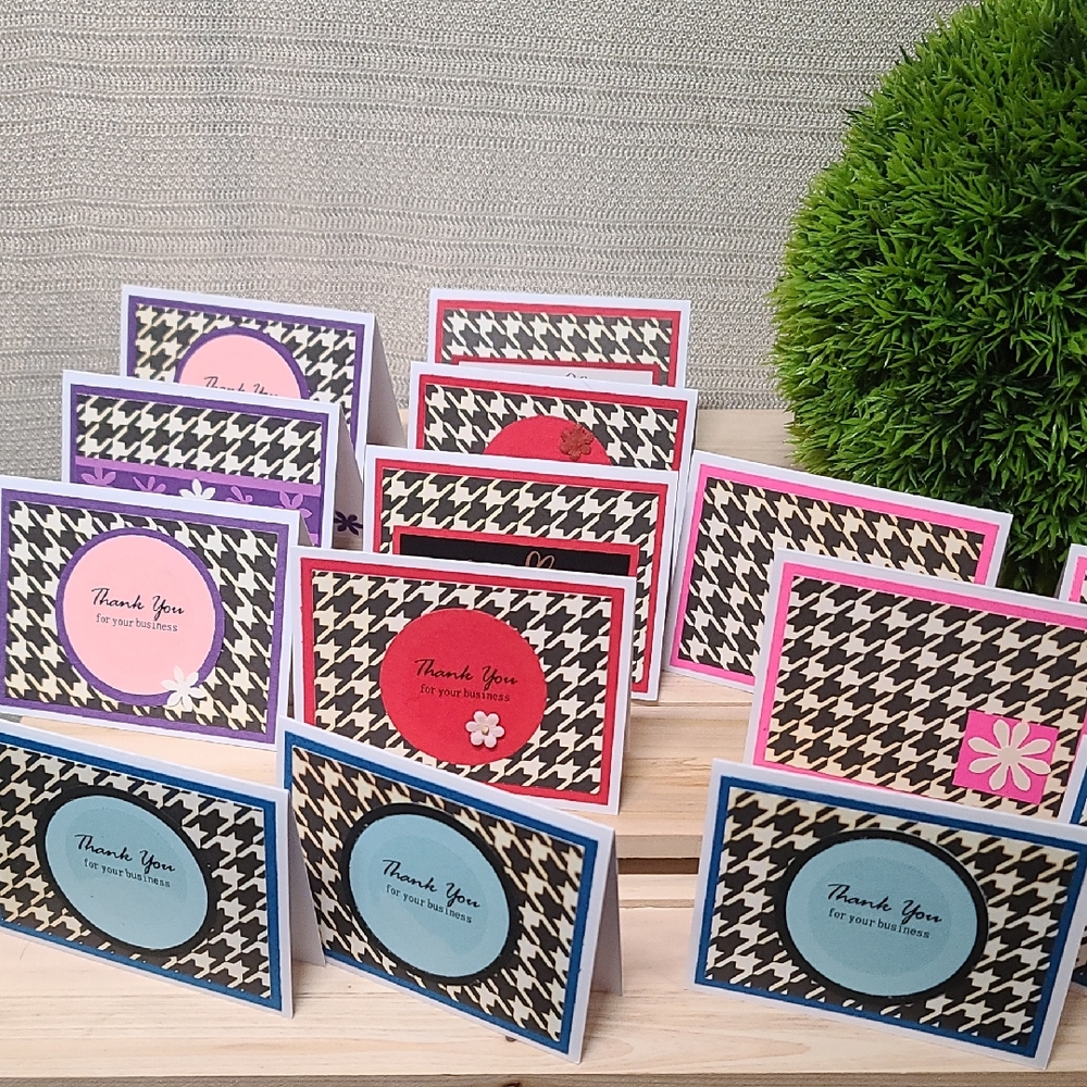HOUNDSTOOTH Thank You Note Cards Black Pink Blue Purple Red Set Of 14 NWT